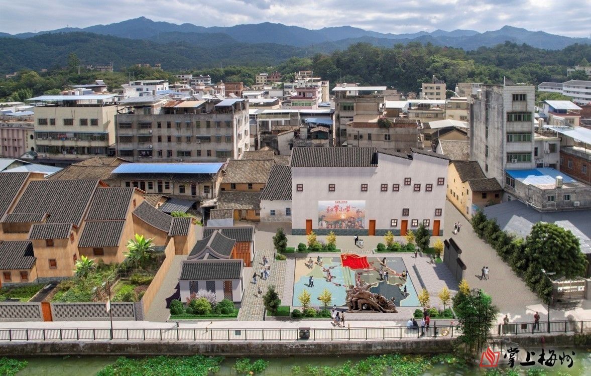 ↑位于梅江河圩鎮(zhèn)段碧道沿線的紅色休閑廣場效果圖。 (長沙鎮(zhèn)供圖)