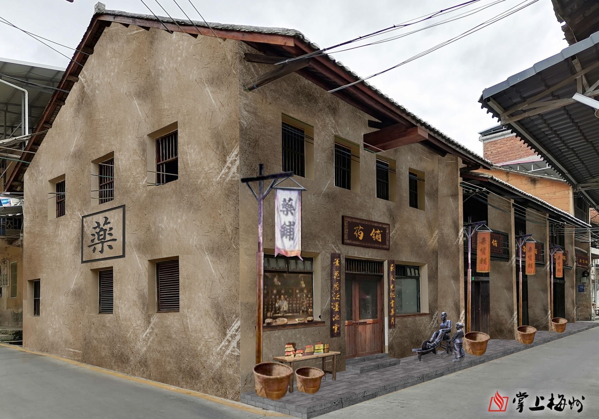 ↑紅軍藥鋪效果圖,該修繕項目正在加快推進。 (長沙鎮(zhèn)供圖)